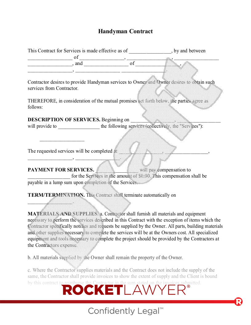 Free Handyman Contract Template FAQs Rocket Lawyer