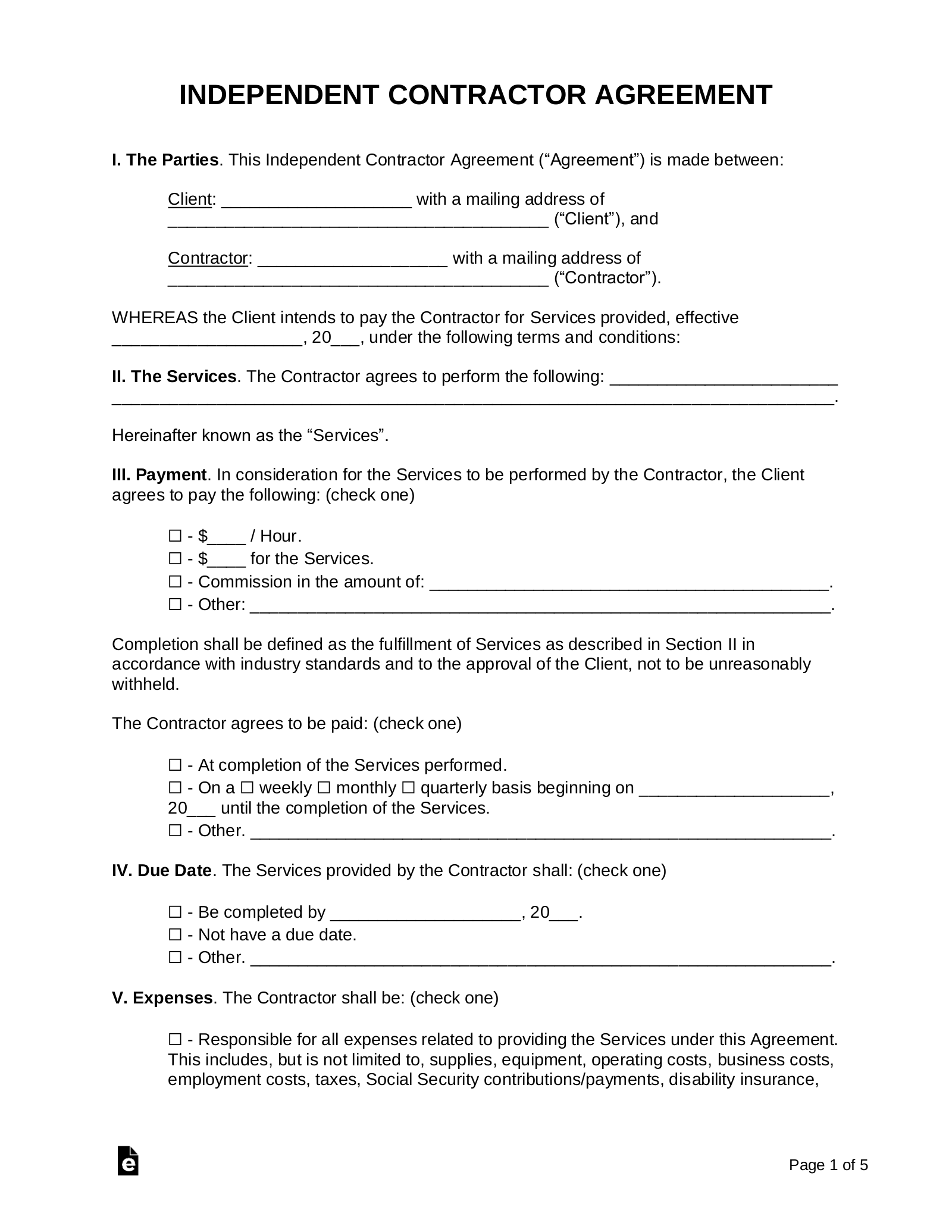 Free Independent Contractor Agreements 47 PDF Word EForms