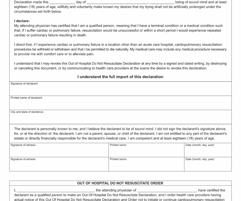 Free Indiana Do Not Resuscitate DNR Order Form PDF EForms