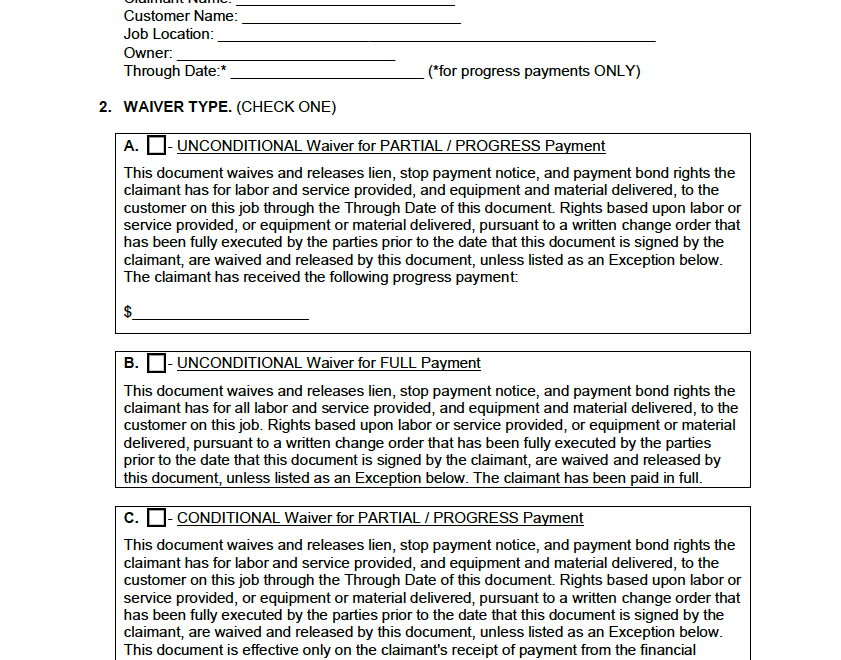 Free Lien Waiver Forms PDF Word