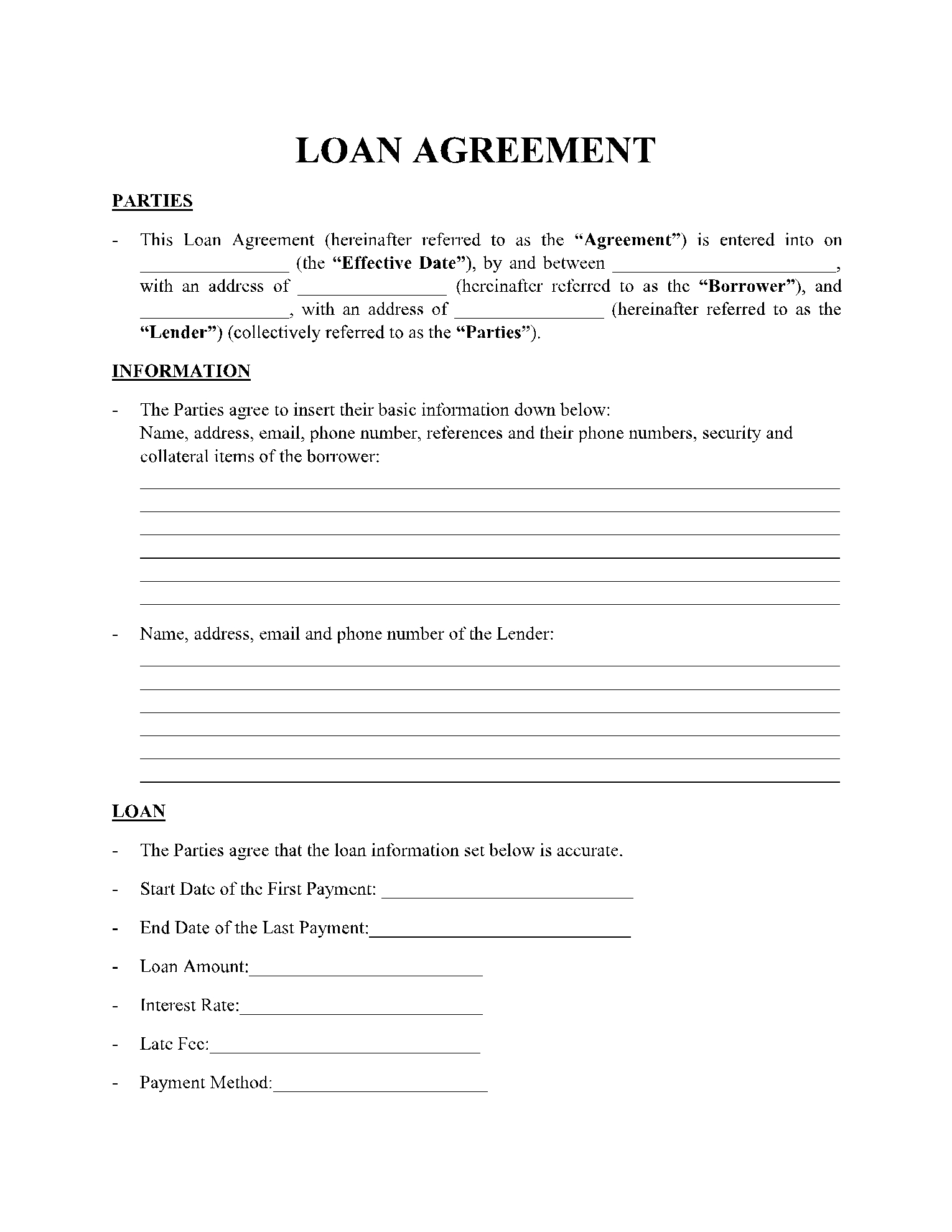 Printable Loan Agreement Form