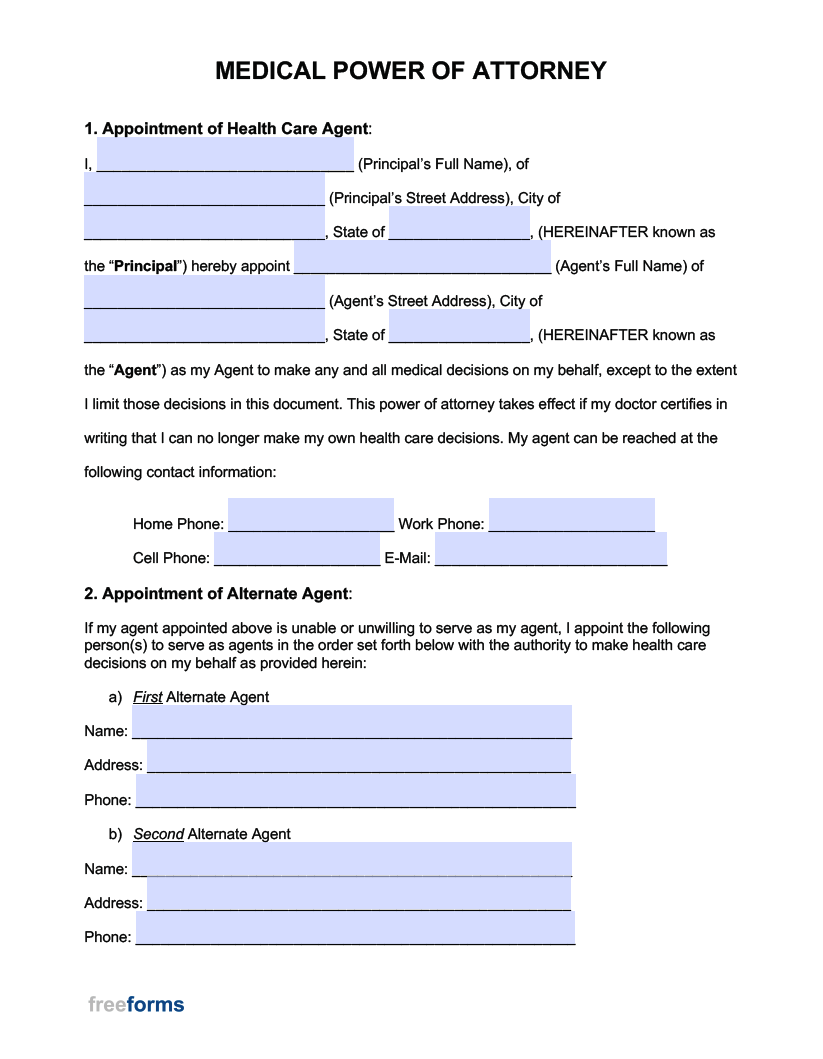 Free Power Of Attorney Forms Printable