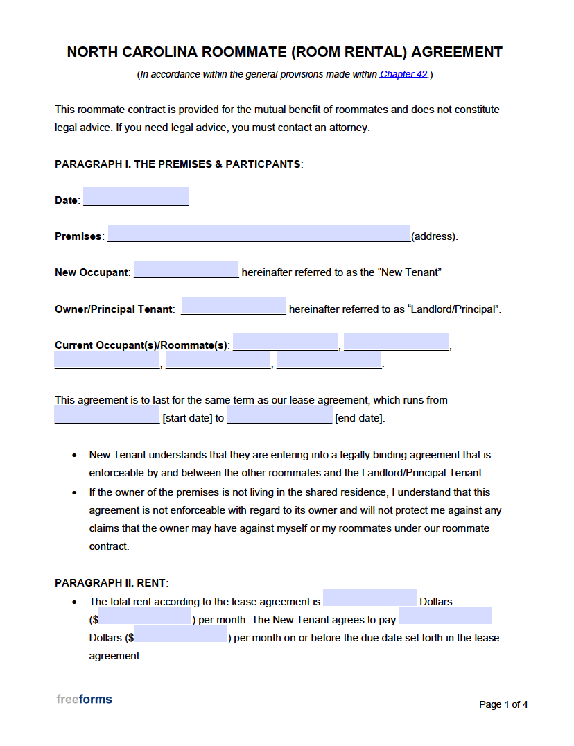 Room Rental Free Printable Lease Agreement