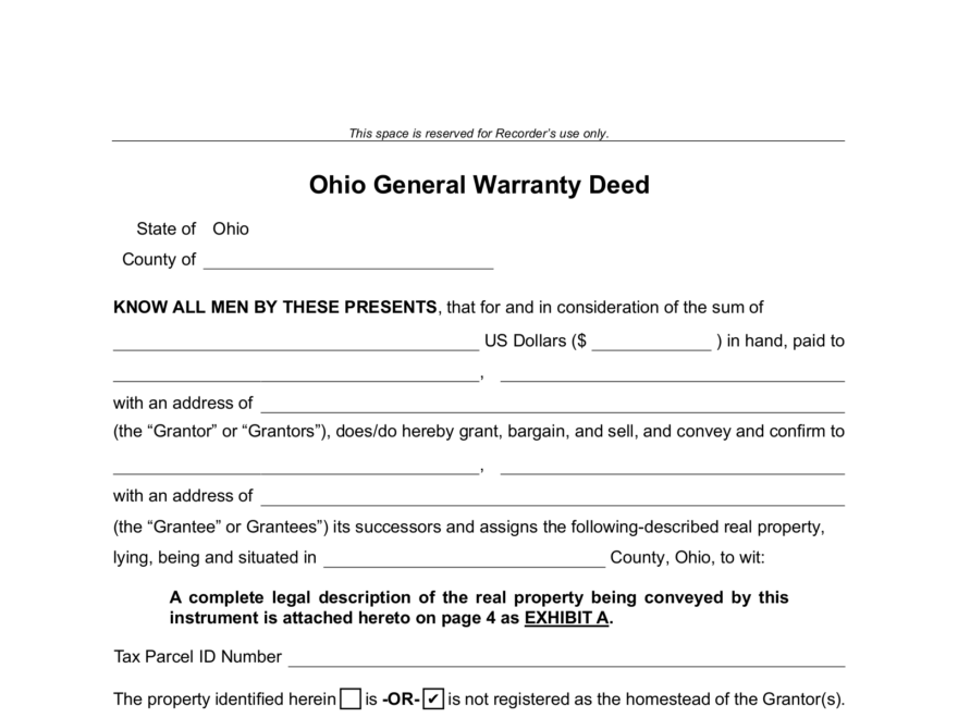 Free Ohio General Warranty Deed Form PDF Word EForms