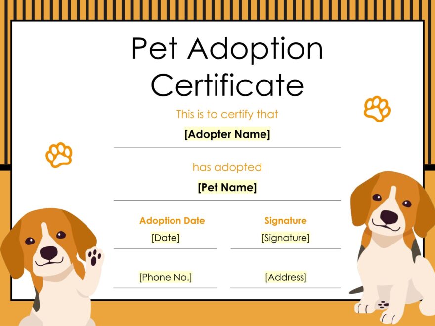 Free Pet Adoption Certificate Template Word Google Docs Highfile