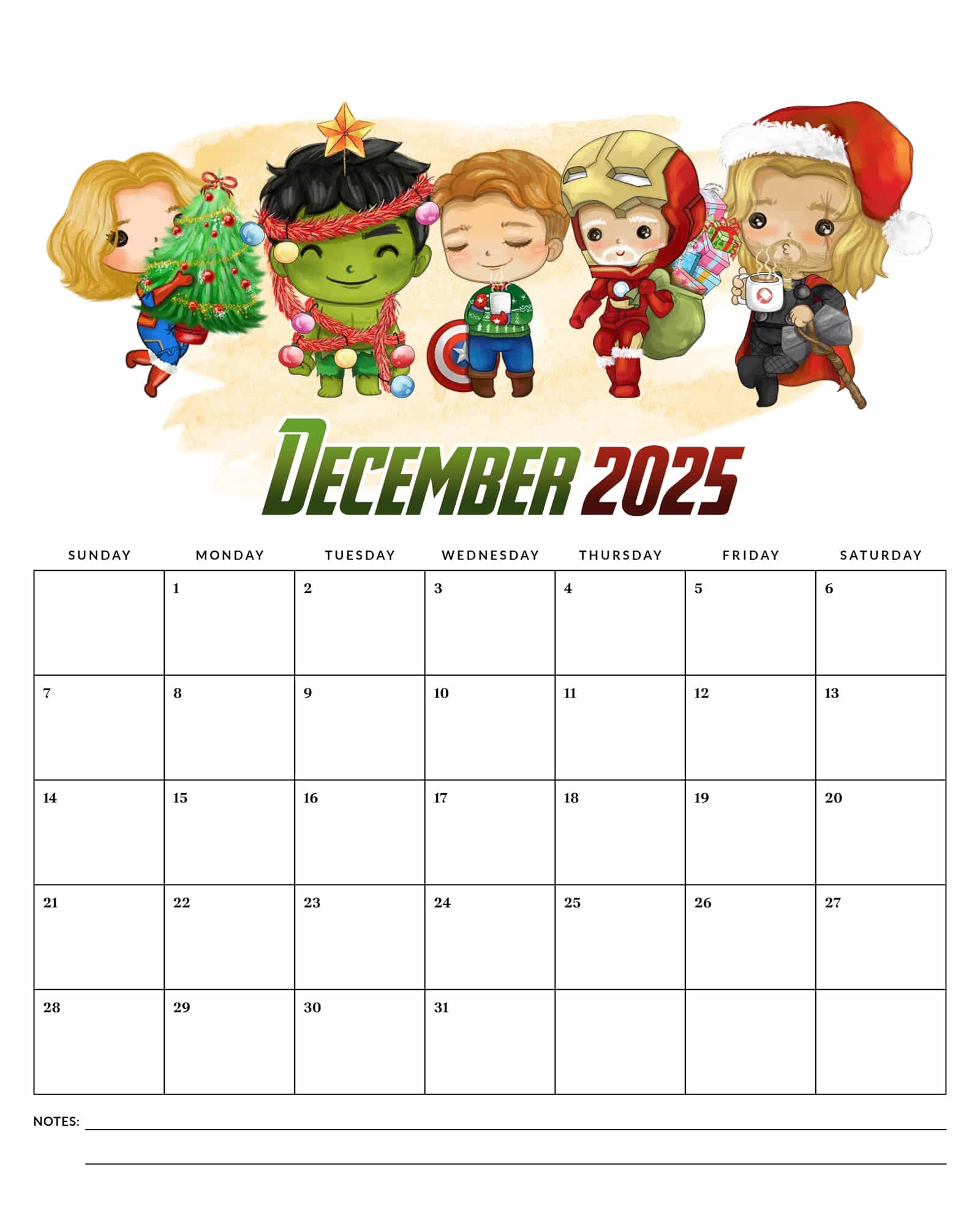 Free Printable 2025 Avengers Calendar The Cottage Market