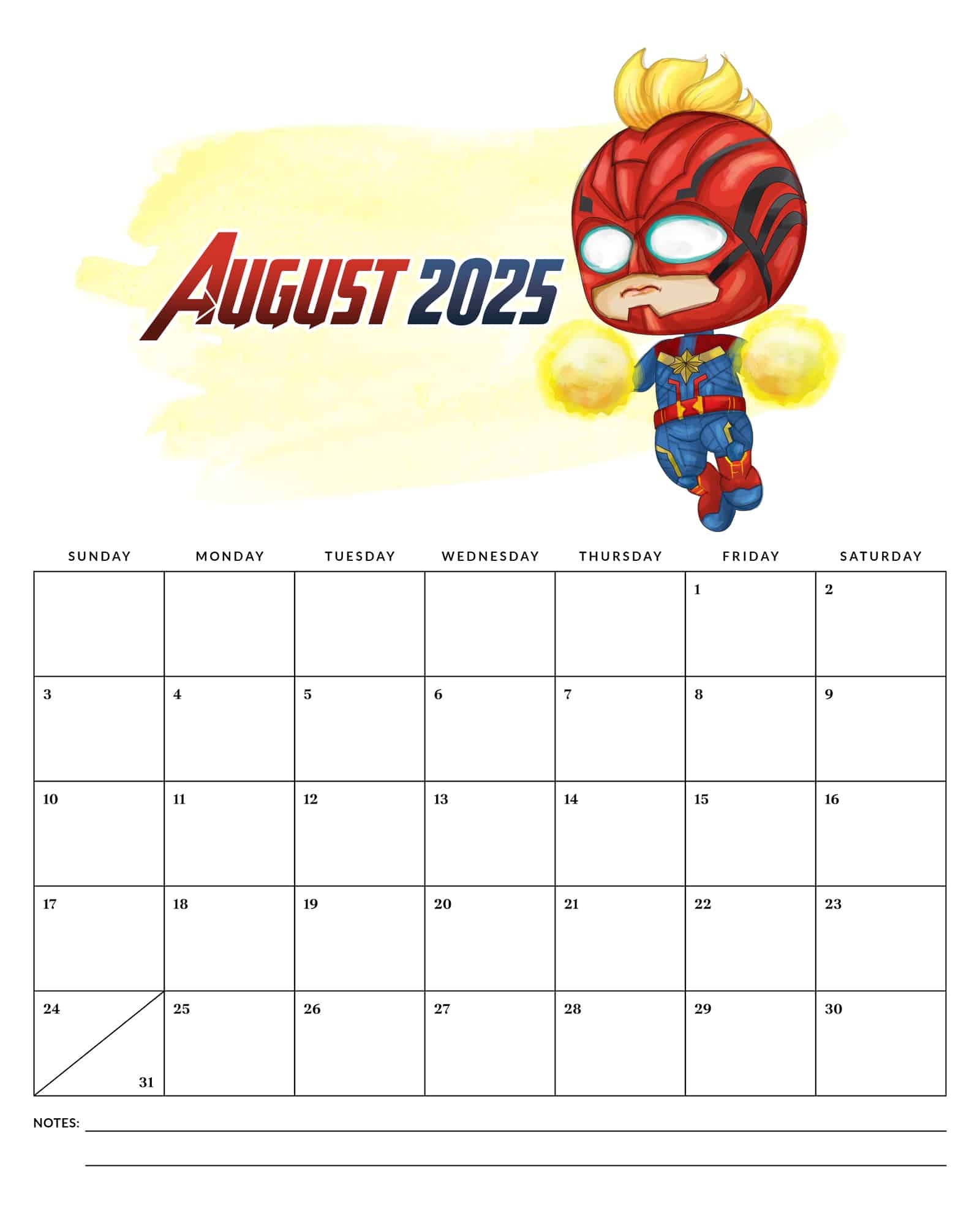 Free Printable 2025 Avengers Calendar The Cottage Market