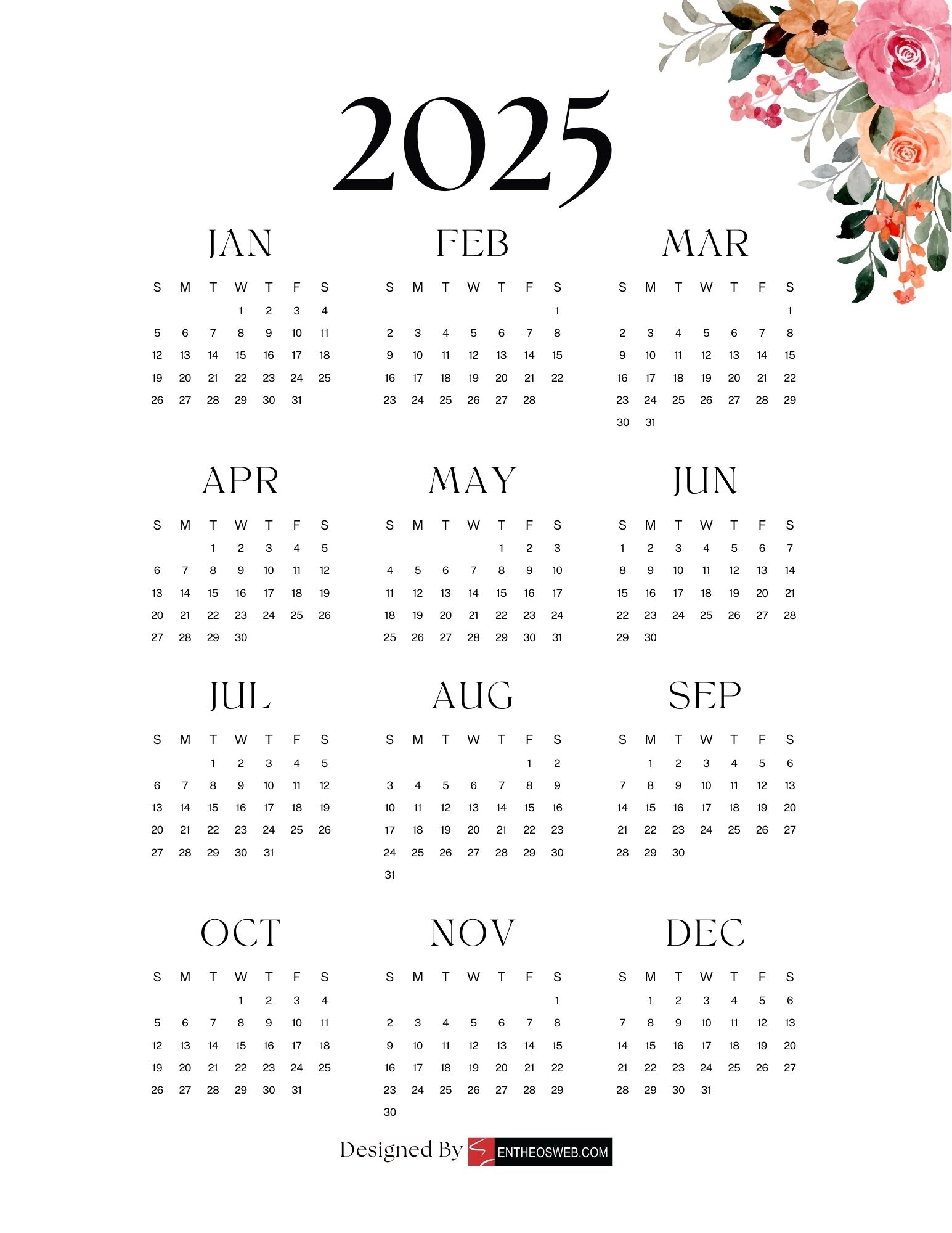 Free Small Printable Calendar 2025