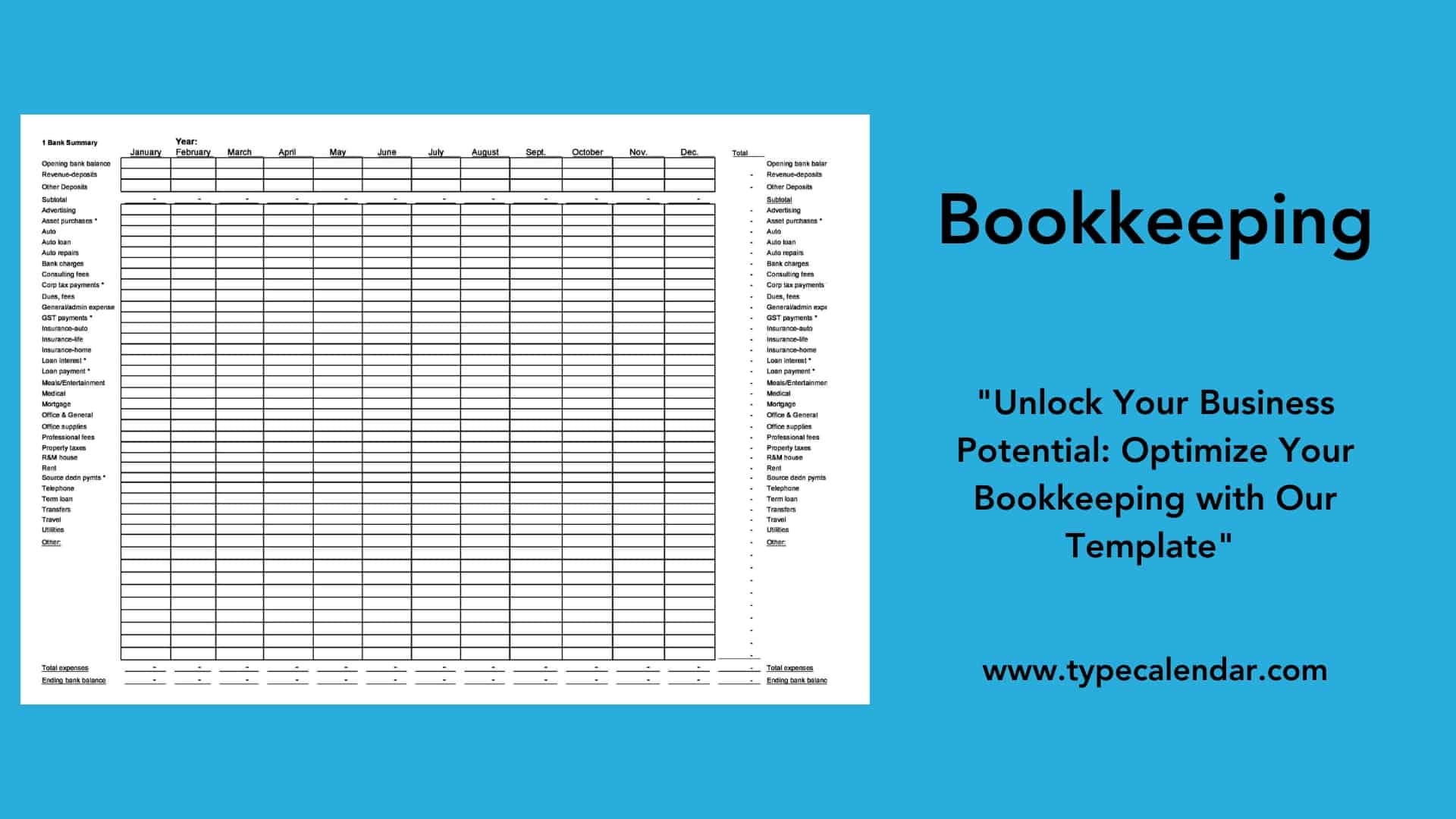 Free Printable Bookkeeping Templates Excel PDF Word 