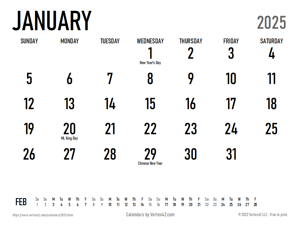 Large Print 2025 Calendar Printable