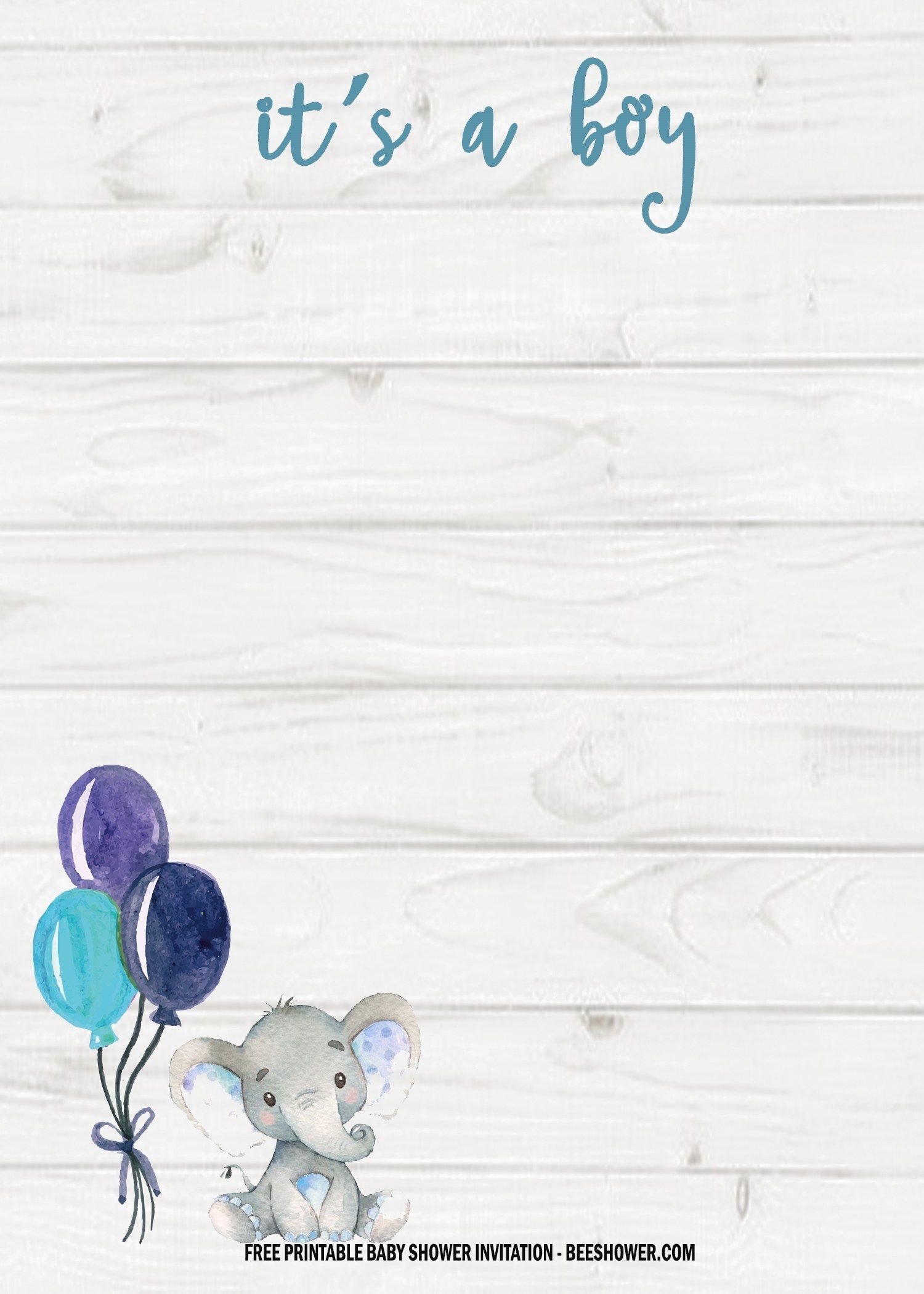 FREE Printable Cute Baby Elephant Baby Shower Invitation Templates