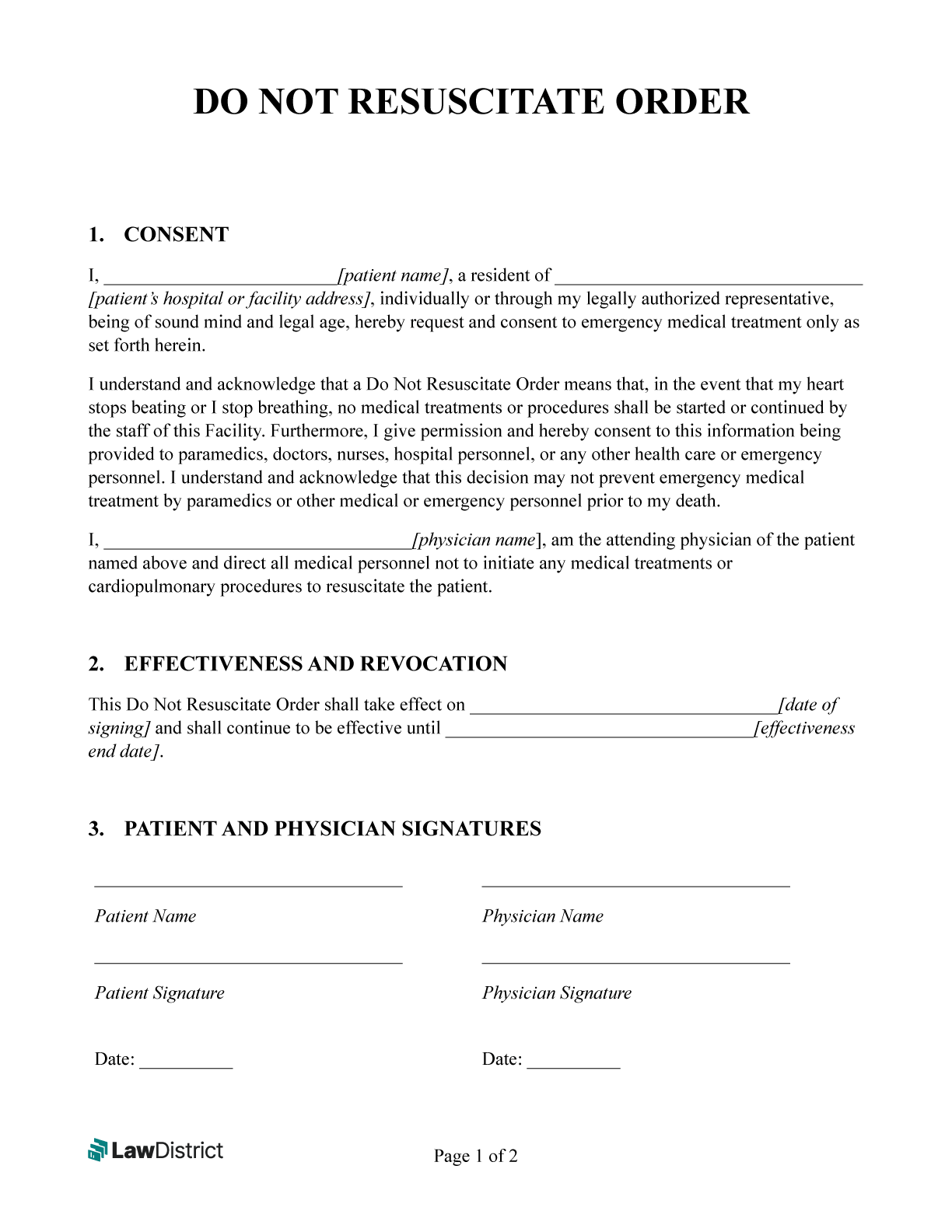 Free Printable DNR Form PDF Word LawDistrict