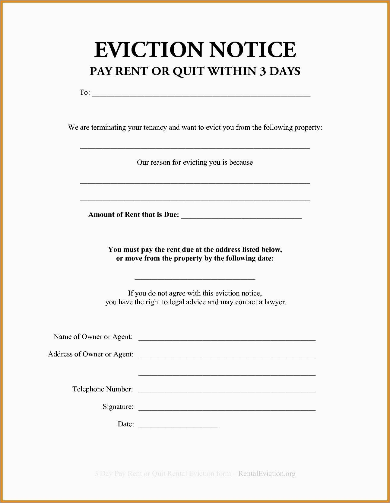 Free Printable 3 Day Eviction Notice Form