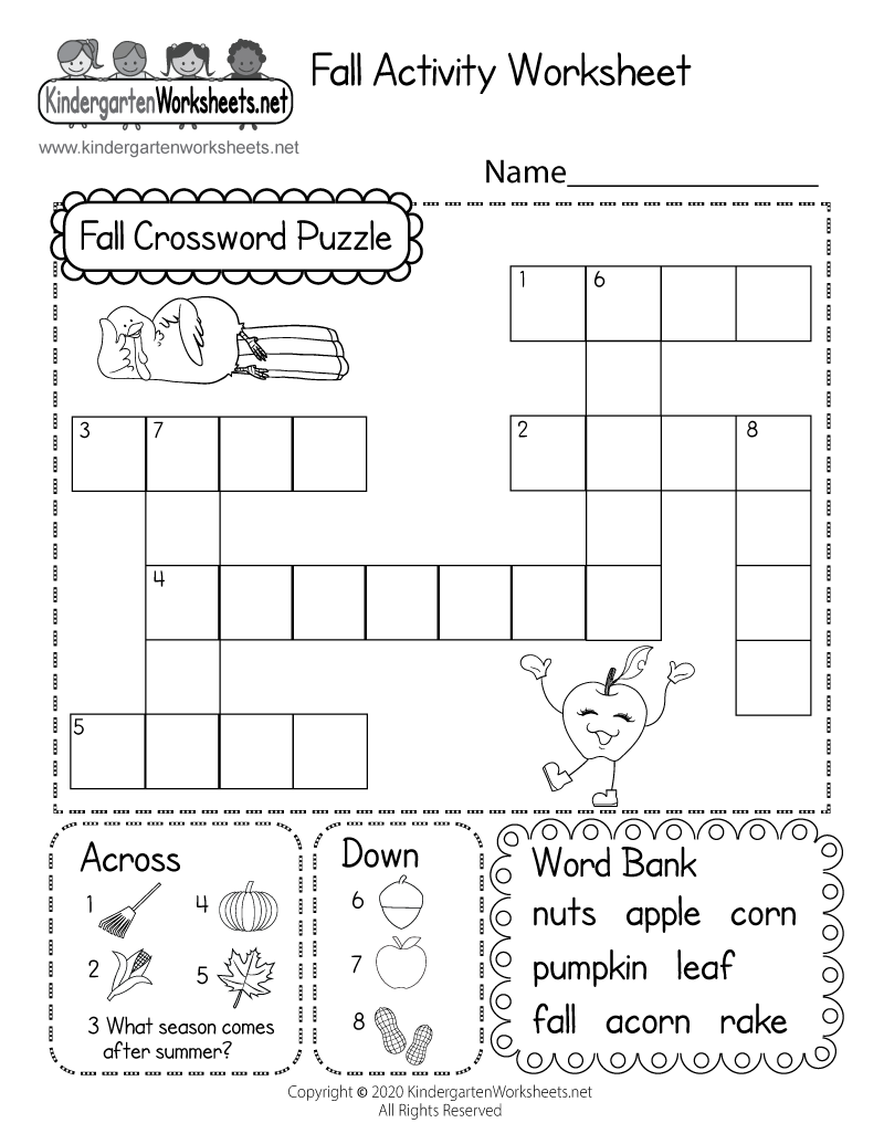 Fall Crossword Puzzle Free Printable