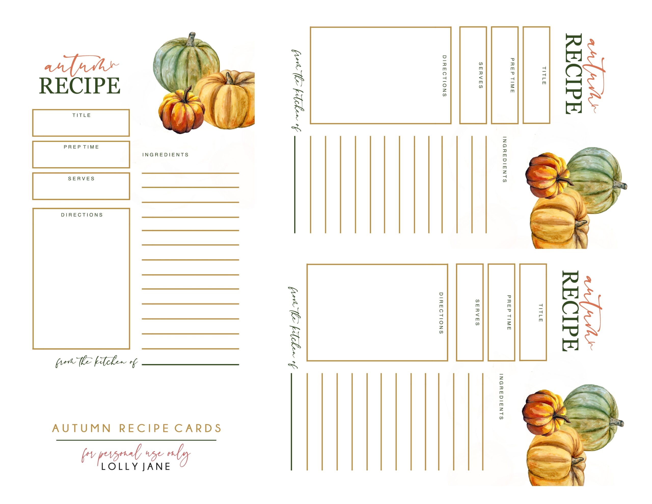 Frre Printable Fall Recipe Card Templates