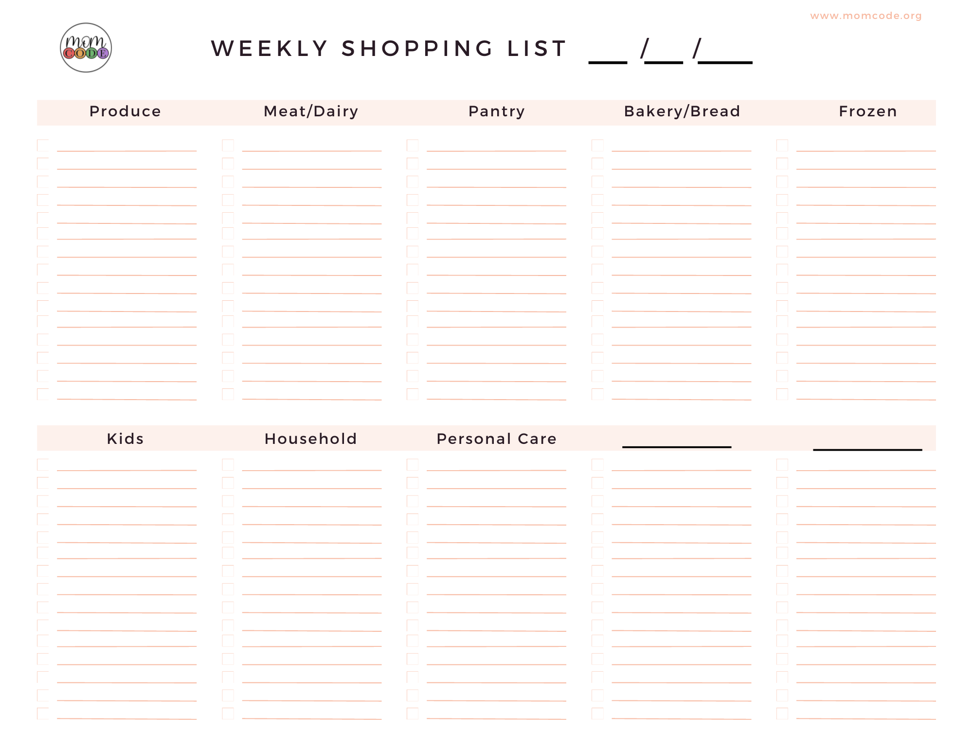 Free Printable Family Shopping List MOMCODE
