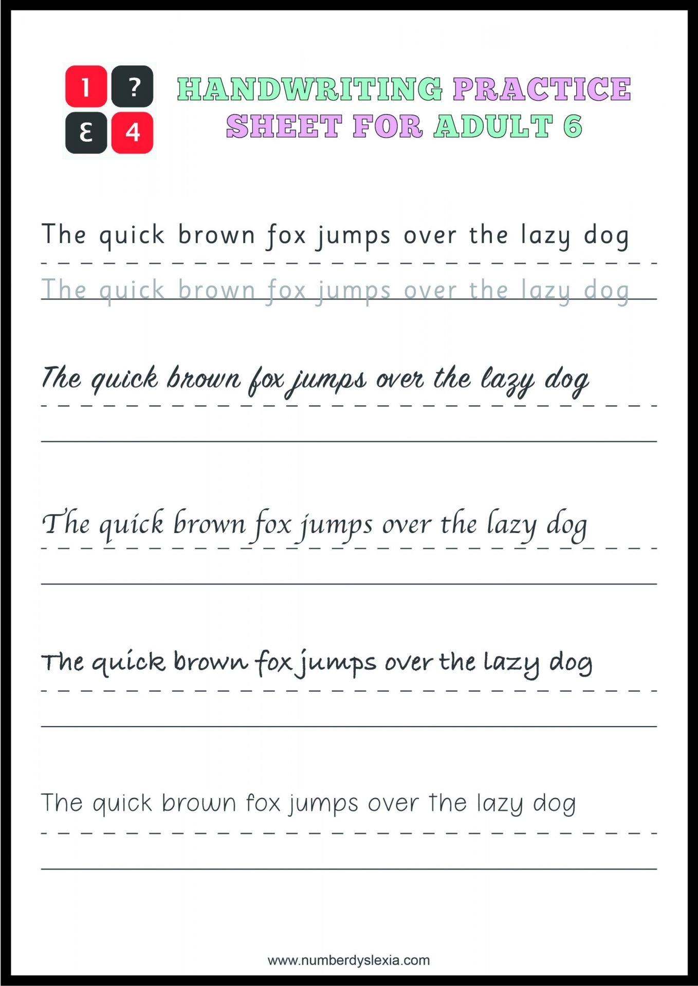 Free Printable Handwriting Practice Worksheets For Adults PDF UPDATED 2024 Number Dyslexia