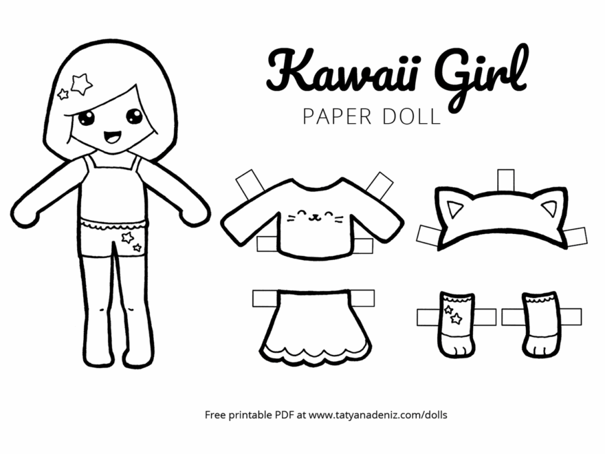 Free Printable Kawaii Paper Dolls Colouring Pages