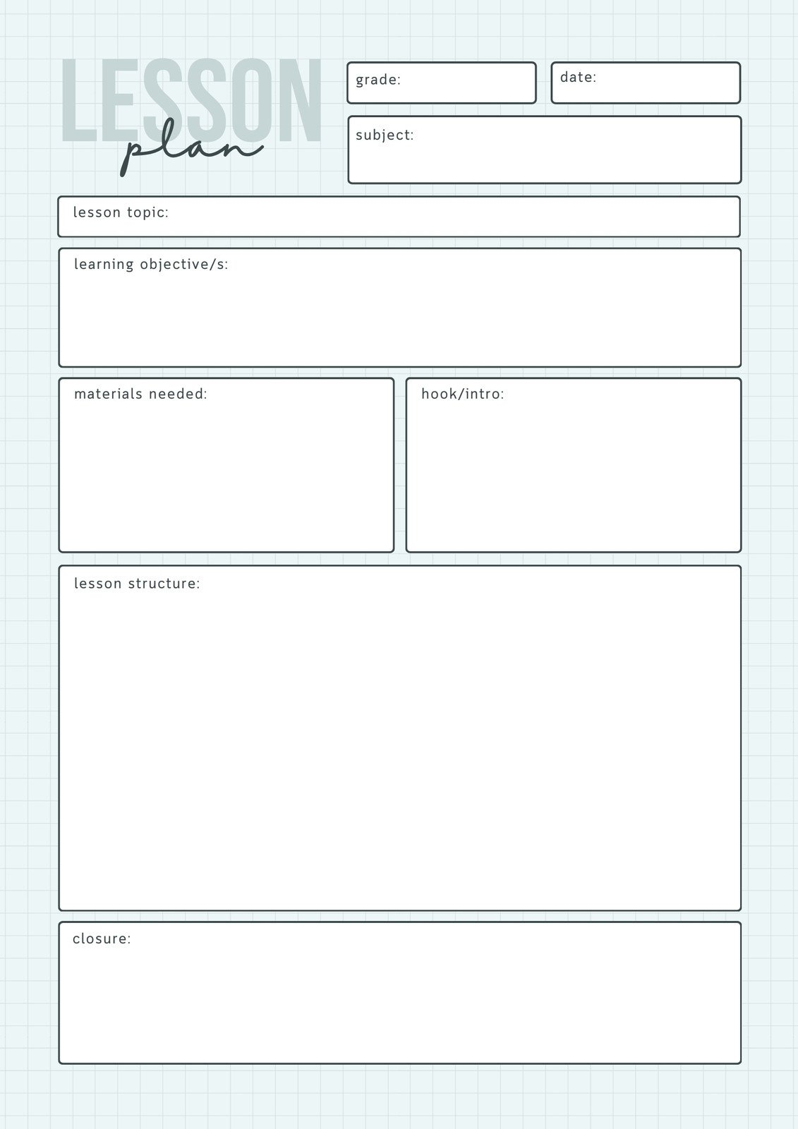 Free Printable Kindergarten Lesson Plan Template
