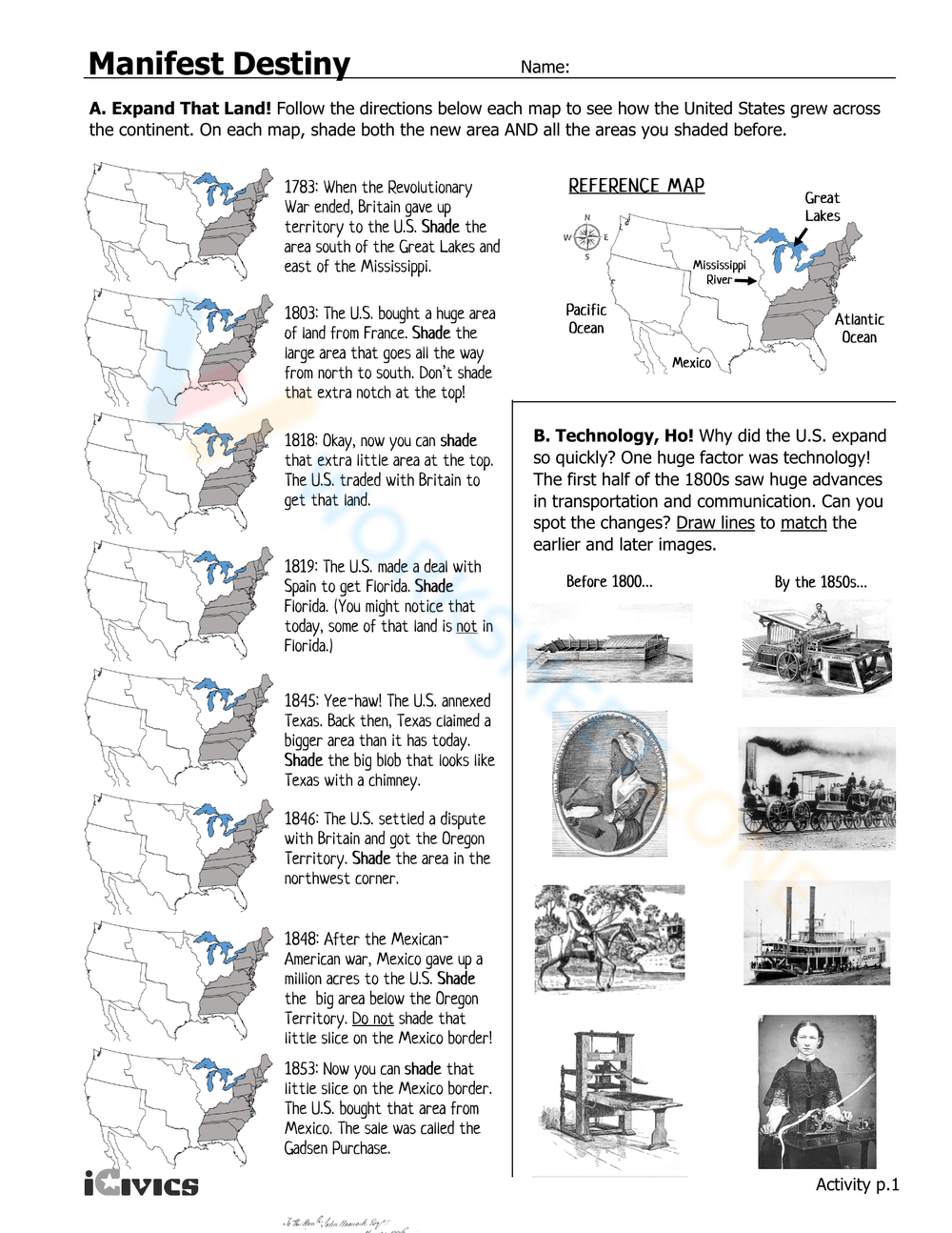 Free Printable Manifest Destiny Worksheets For Students Worksheets Library