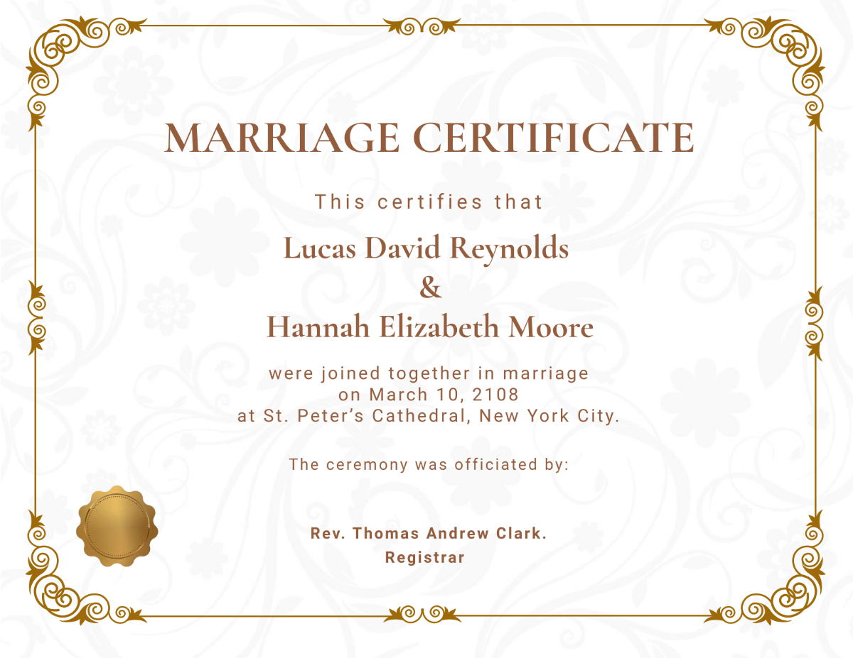 Official Marriage Certificate Printable