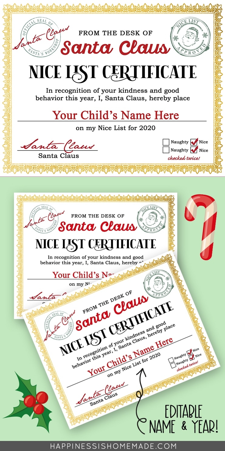 Free Printable Santa Nice List Certificate 2025
