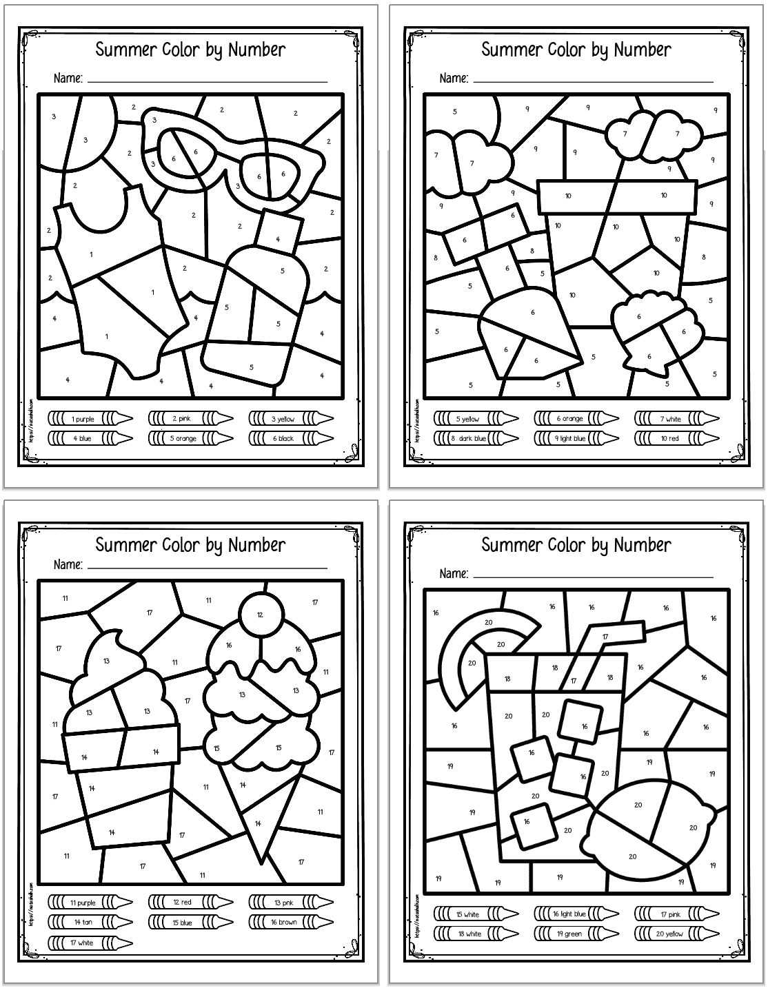 Free Printable Summer Color By Number Worksheets 1 20 The Artisan Life