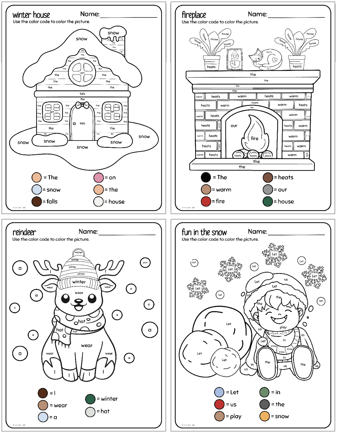 Free Printable Winter Color By Sight Word Worksheets The Artisan Life
