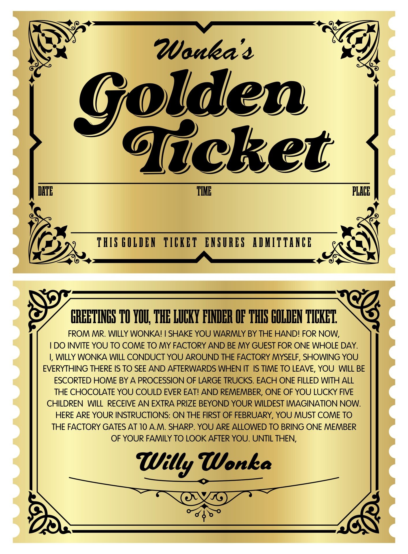 Free Printable Wonka Golden Ticket Printable Party Favors