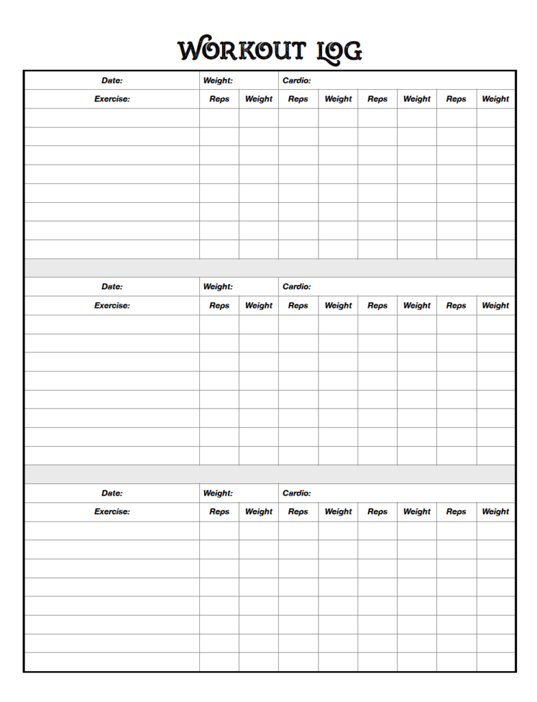 Download A Printable Weight Lifting Workout Chart Template