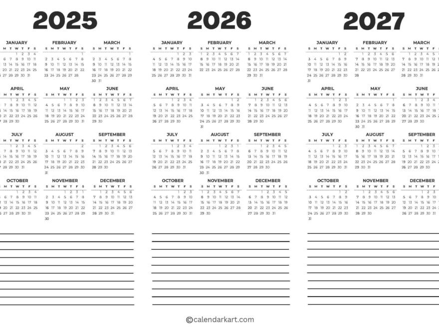 Free Printable Year At A Glance Calendar 2025 CalendarKart