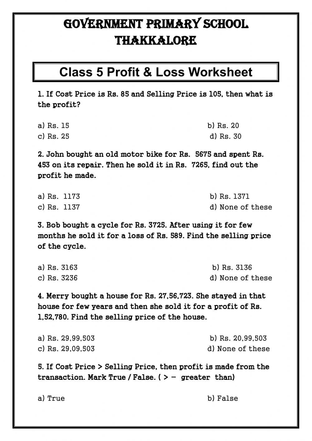 Free Profit And Loss Worksheet Download Free Profit And Loss Worksheet Png Images Free Worksheets On Clipart Library