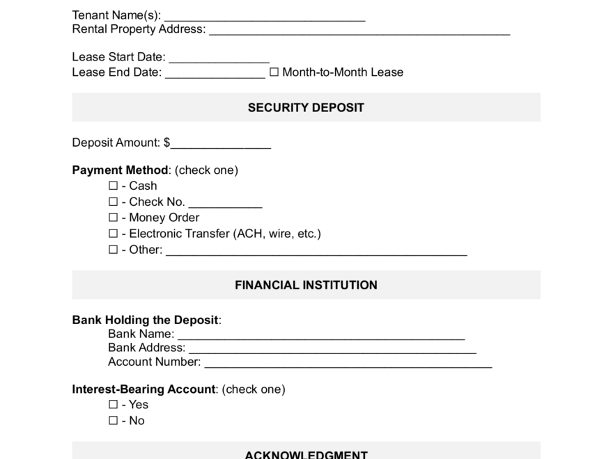Free Security Deposit Receipt Template PDF Word EForms