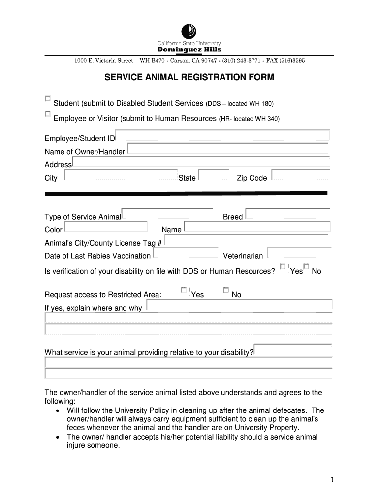 Printable Fillable Form For Service Animal