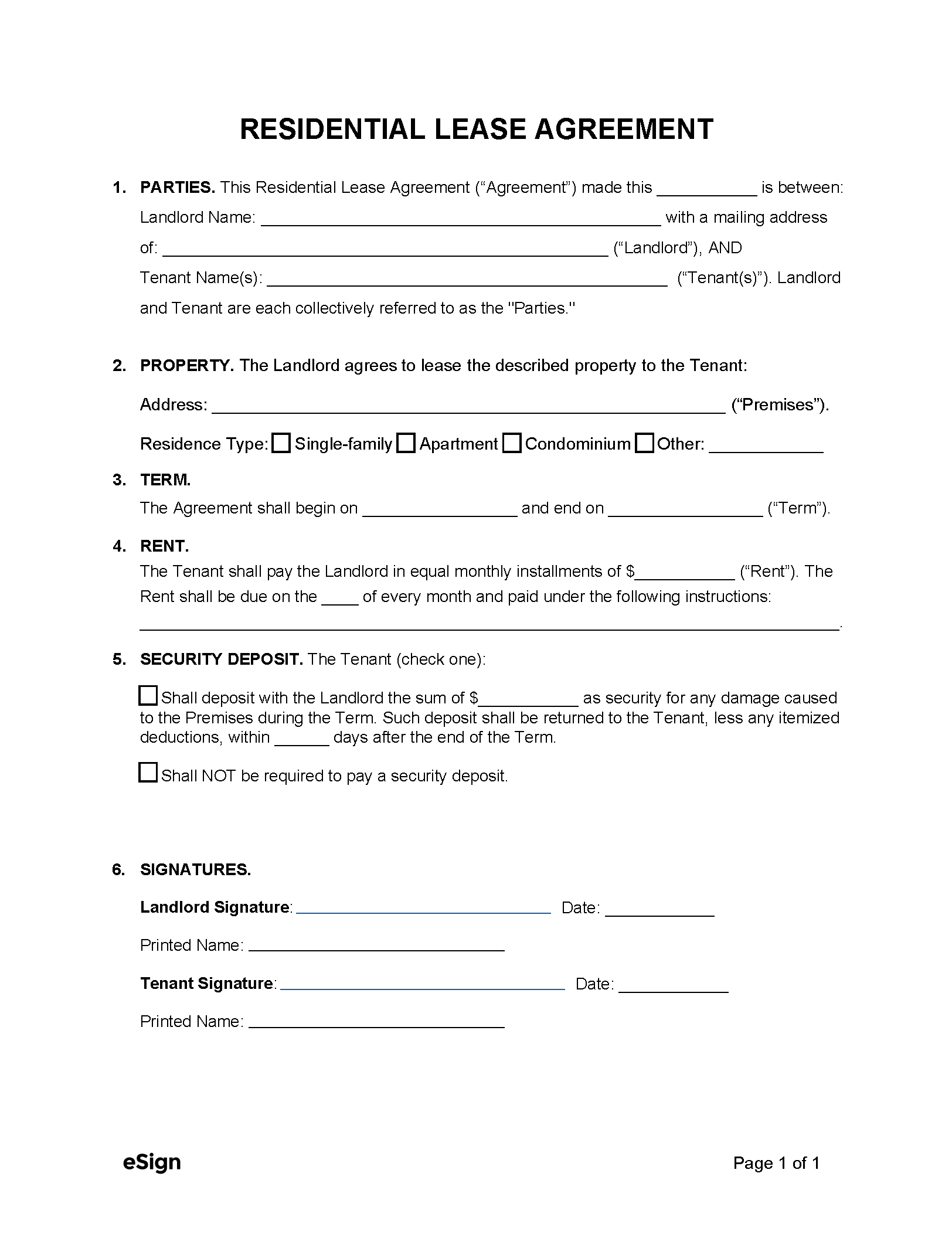 Printable Tenant-Landlord Agreement York Pa