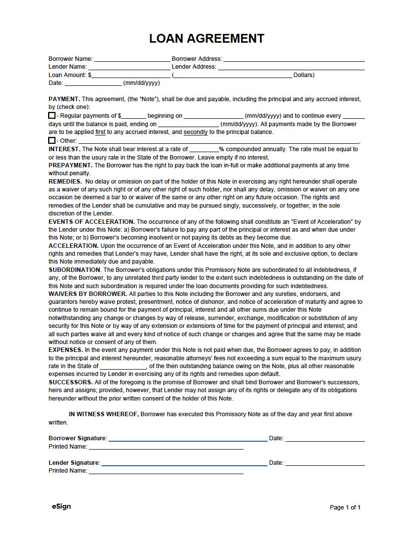 Printable Simpleperson To Person Loan Agreement