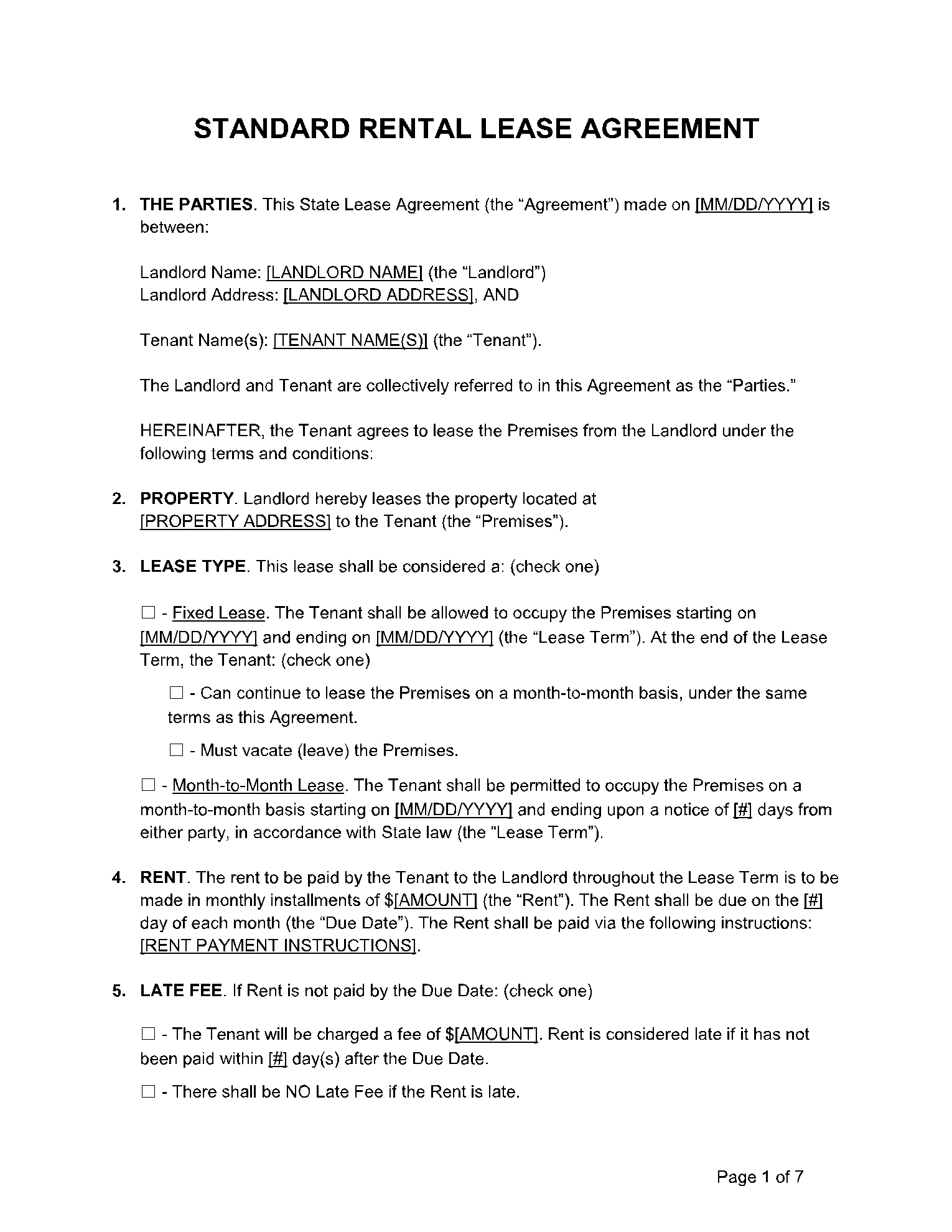 Free Standard Lease Agreement PDF Template CocoSign