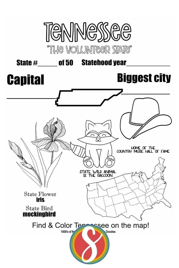 Free Tennessee Activity Printable Coloring Page