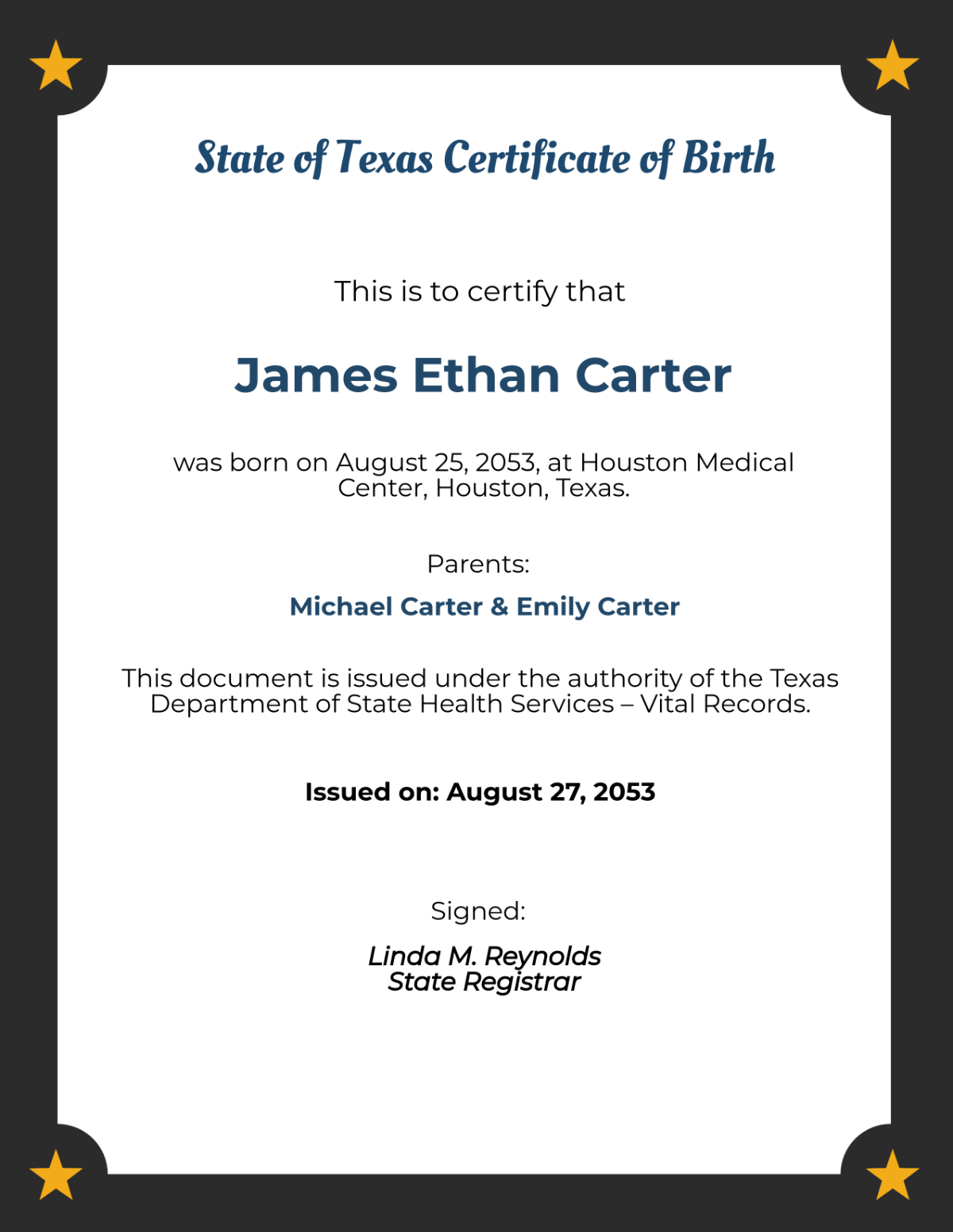 Free Texas Birth Certificate Template To Edit Online