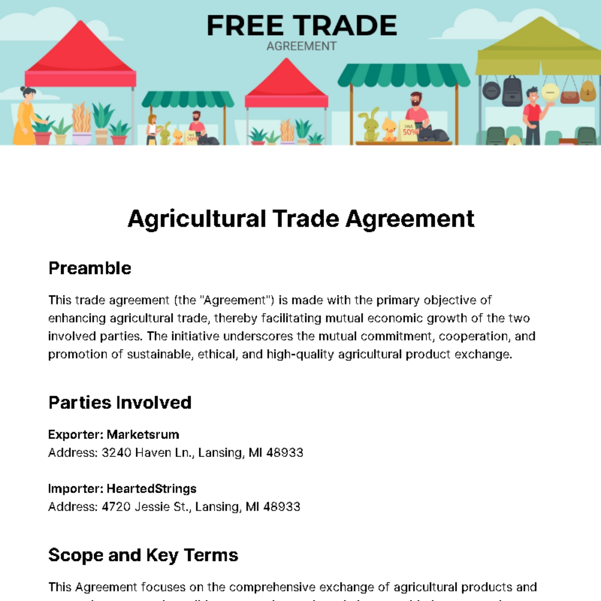 Free Trade Agreement Templates Editable And Printable
