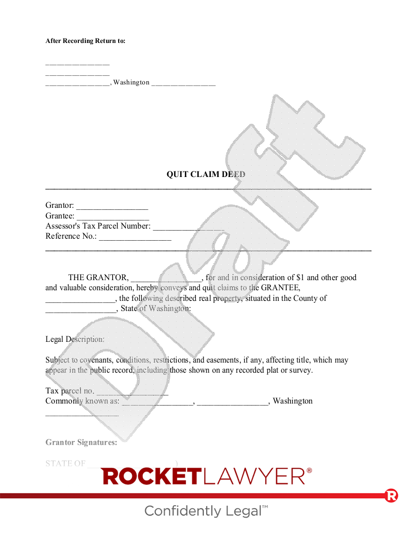 Free Printable Quit Claim Deed Washington State Form