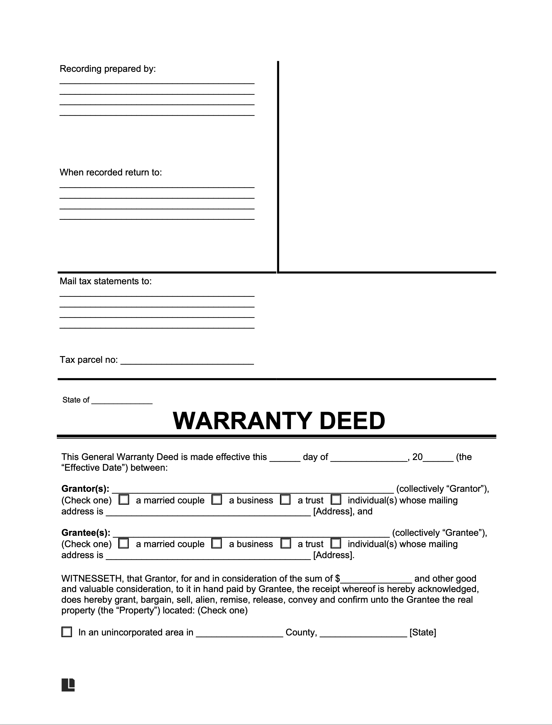 Free Warranty Deed Form PDF Word