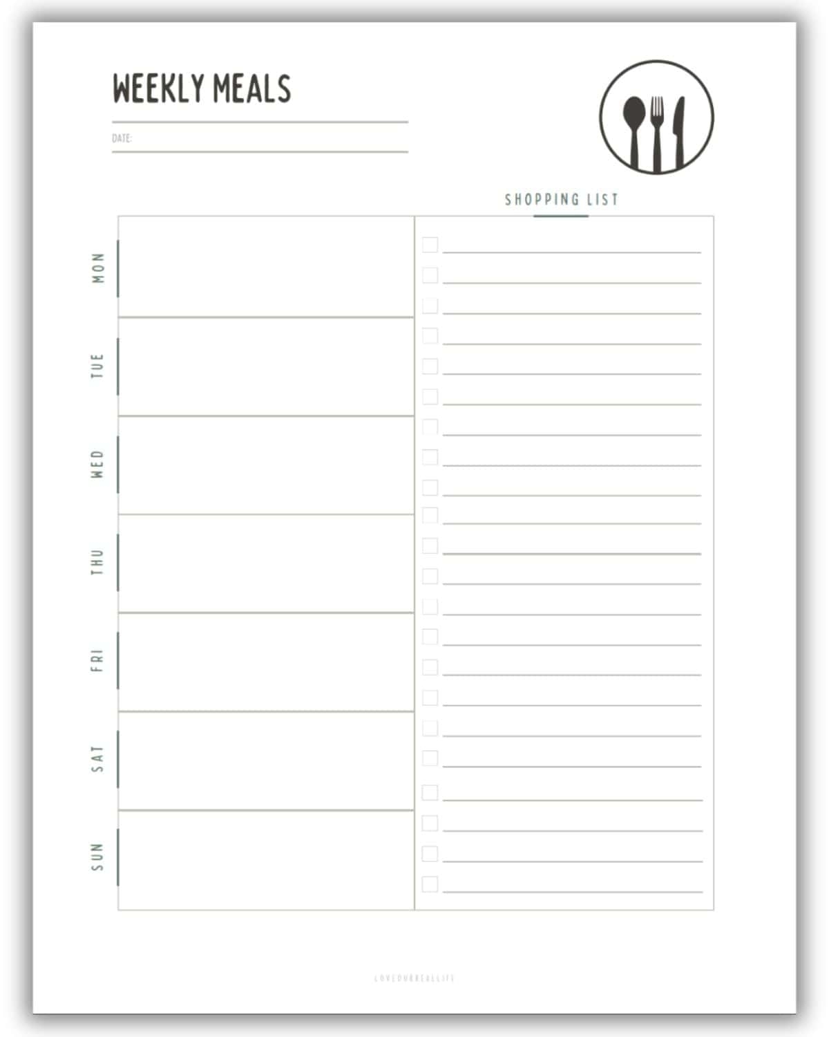 Printable Weekly Menu Planner Template