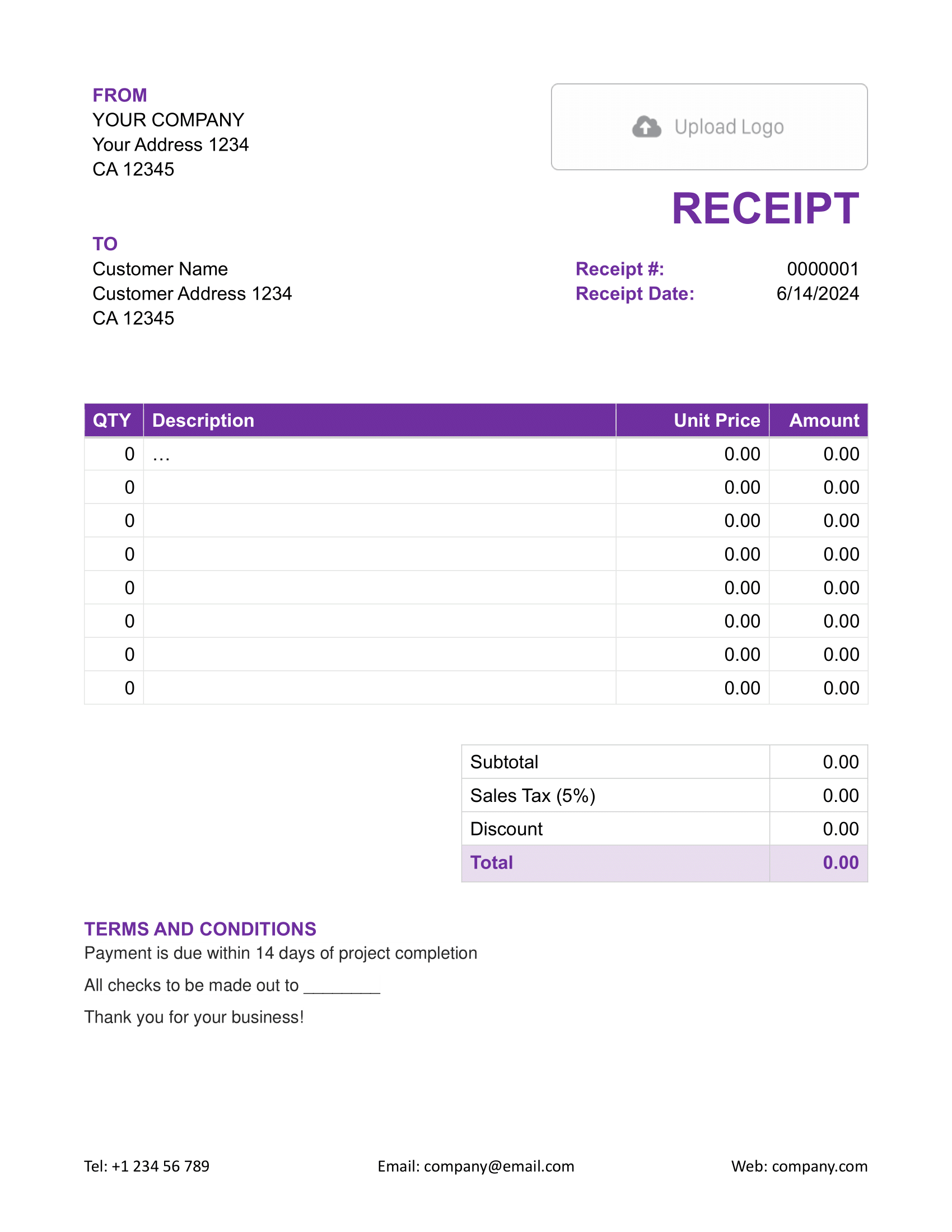 Printable Receipt Template Free