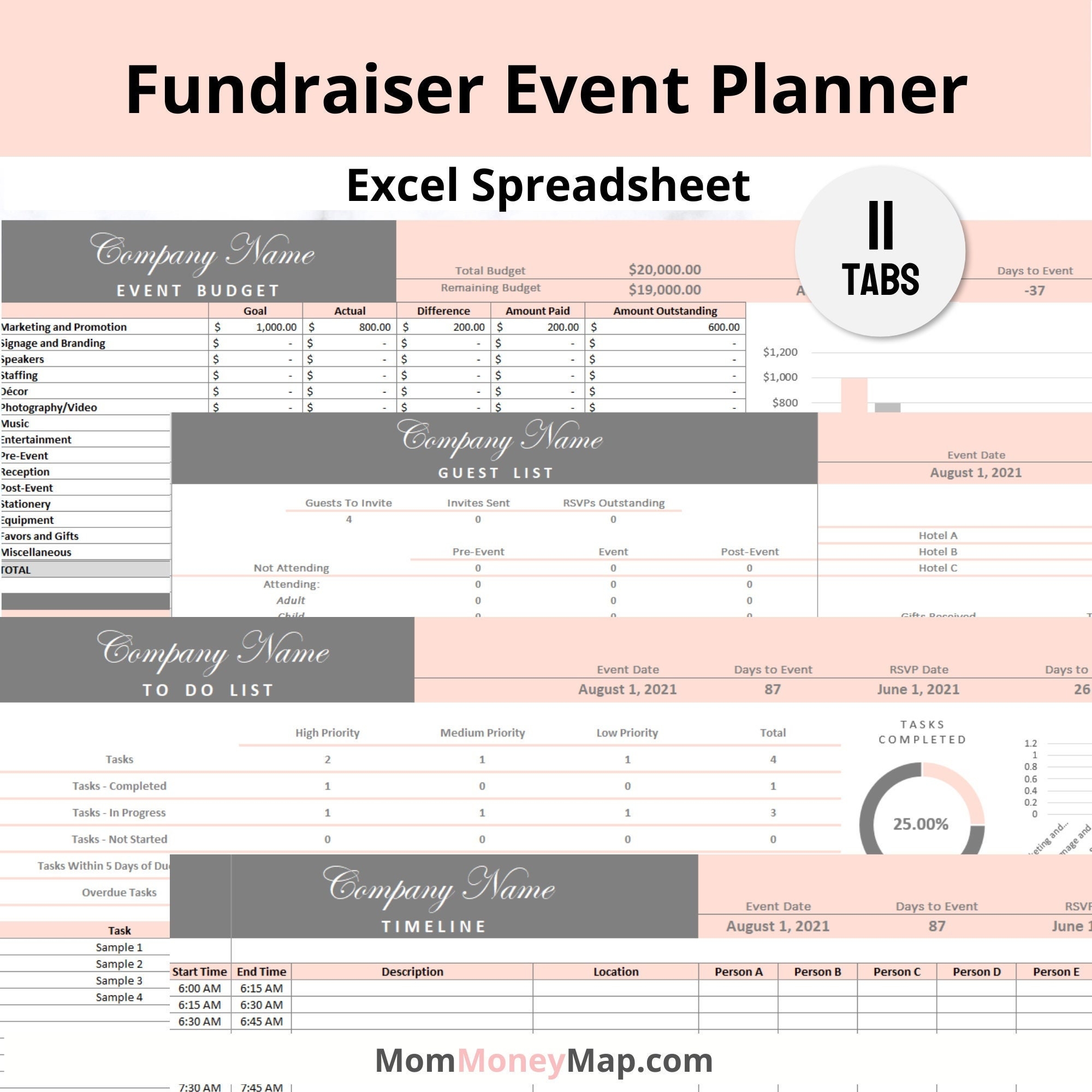 Fundraiser Event Planner Excel Spreadsheet Template Gala Planning Organizer With A Party Checklist Budget And Other Digital Forms Etsy