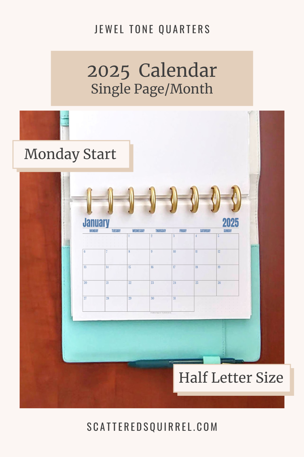Half Size Monthly Calendar 2025 Printable Free