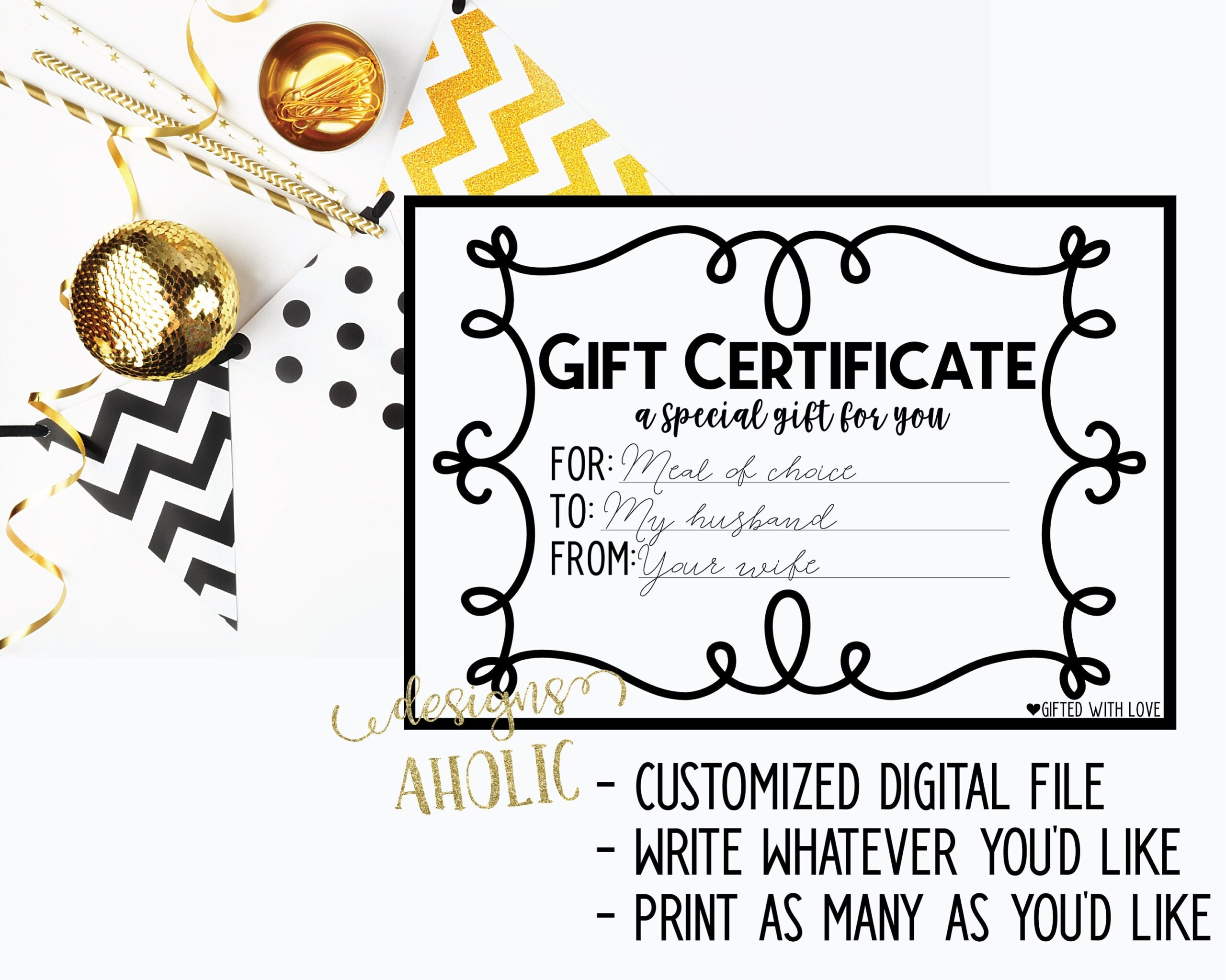 Gift Certificate Template Gift Card Printable Customizable Gift Certificate Personalized Gift Certificate Gift Certificate Printable Etsy