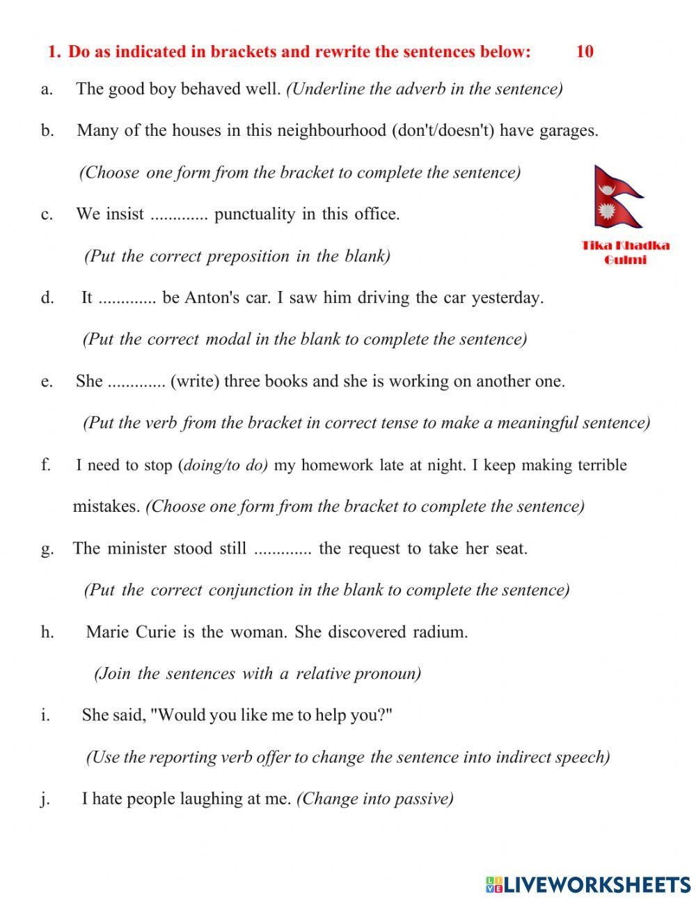 Grade 11 Worksheets English Language Worksheets Library