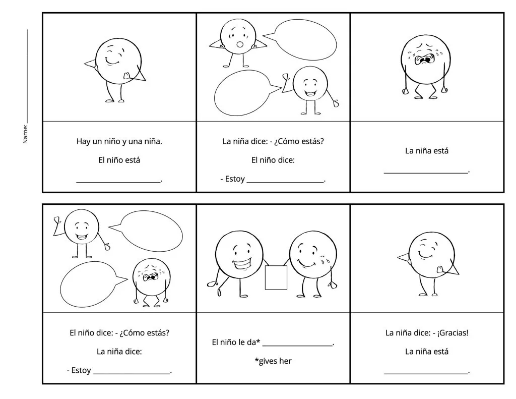 Free Printable Basic Spanish Reading Translation Worksheet