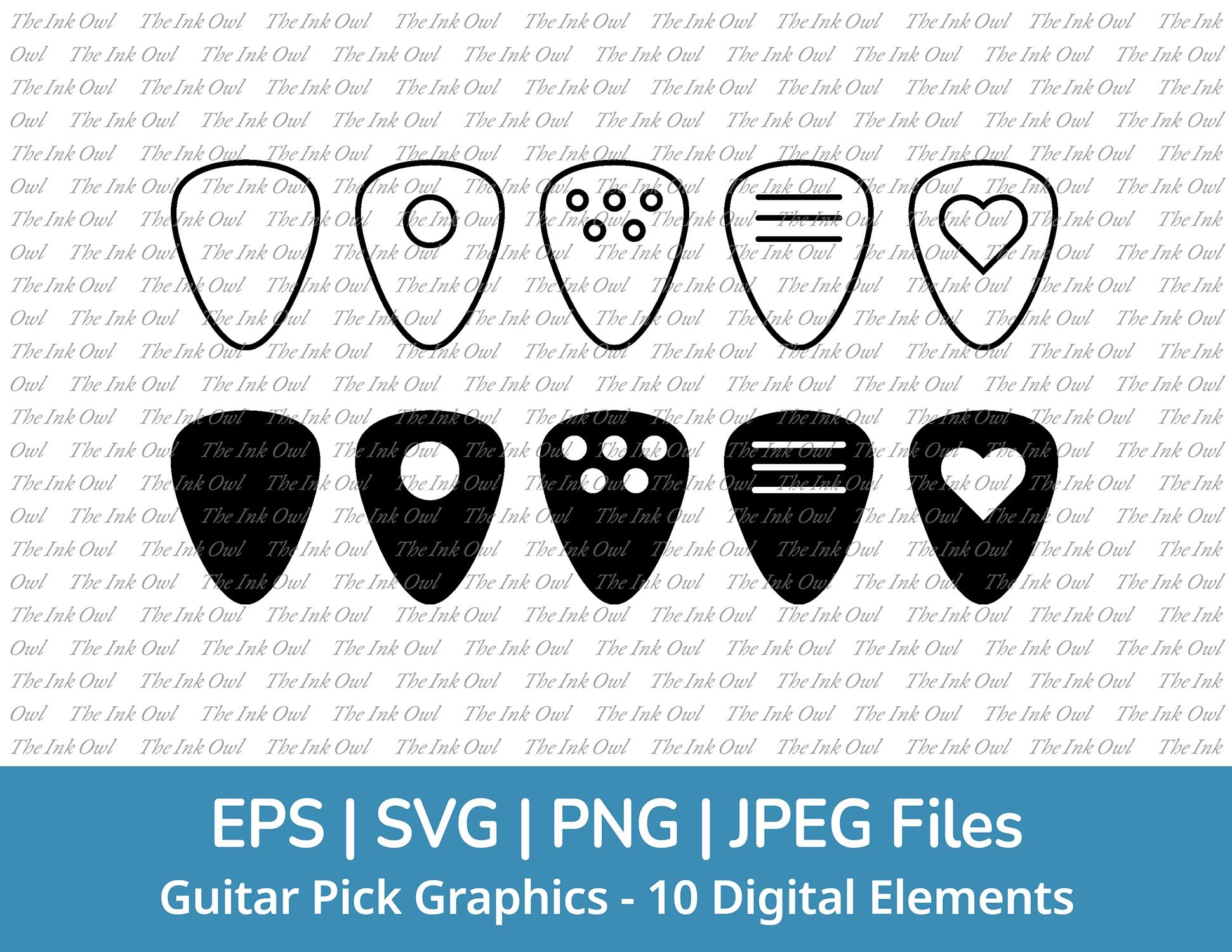 Guitar Pick Svg Vector Clipart Set Outline Stamp Silhouette Graphic Illustrations Music Subliation Png Jpg Svg Eps Etsy